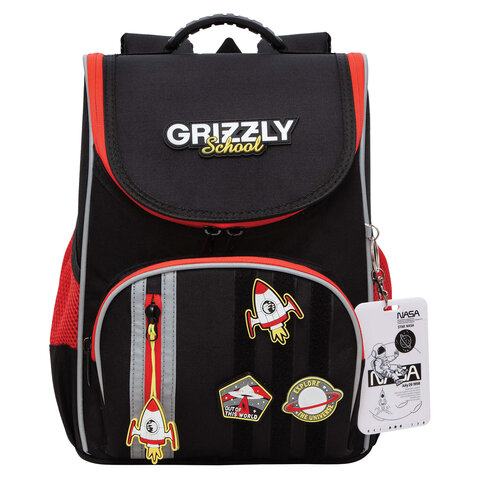 Ранец GRIZZLY анатомическая спинка, с мешком для обуви, для мальчиков, "ASTRONAUT", 33х25х13 см, RAm-385-6/1