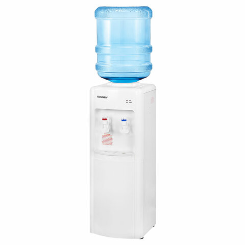 Кулер для воды SONNEN FSE-02W, напольный, НАГРЕВ/ОХЛАЖДЕНИЕ ЭЛЕКТРОННОЕ, 2 крана, белый, 456172