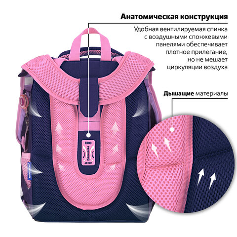 Ранец BRAUBERG PREMIUM, 2 отделения, с брелоком, "Paw prints", велюровая панель, 38х29х16 см, 273098