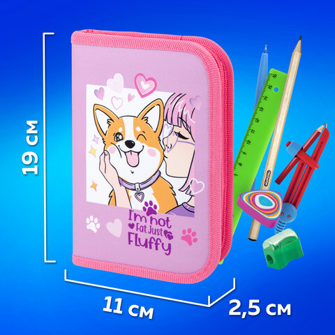Пенал ПИФАГОР, 1 отделение, полиэстер, 19х13 см, "Fluffy akita", 272284