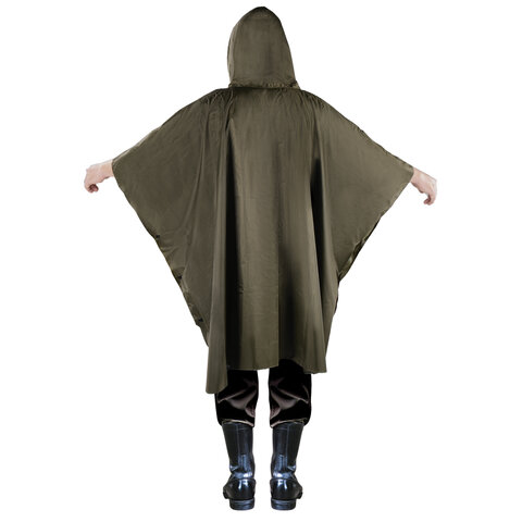 Дождевик-пончо хаки на кнопках многоразовый с ПВХ покрытием и мешком для хранения ГРАНДМАСТЕР, 610882