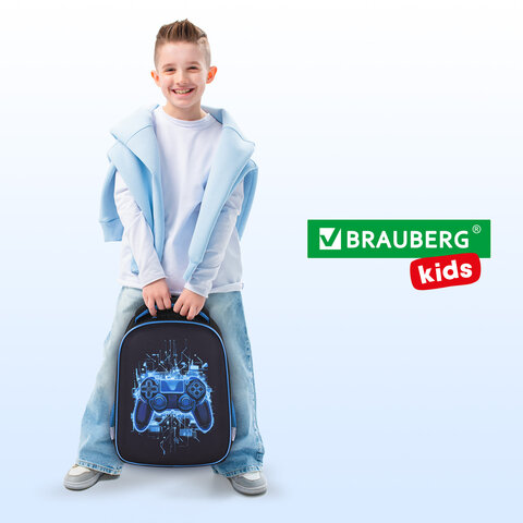 Ранец BRAUBERG KIDS START, 1 отделение, 2 кармана, Digital gamepad, 3D-панель, 35х26х13 см, 273152