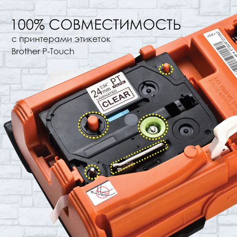 Картридж для принтеров этикеток BROTHER SAKURA S'OK TZE151, 24 мм x 8 м, чёрный шрифт, прозрачный фон, 1711532