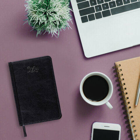 Ежедневник датированный 2026, МАЛЫЙ ФОРМАТ 100х150 мм, А6, BRAUBERG "Rainbow", под кожу, черный, 117257