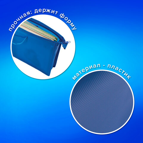 Папка на молнии с ручками ПИФАГОР, А4, 1 отделение, пластик, 55 мм, синяя, 228235