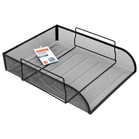 Лоток горизонтальный металлический для бумаг BRAUBERG "Germanium", А4 (260х337х77 мм), черный, 231954