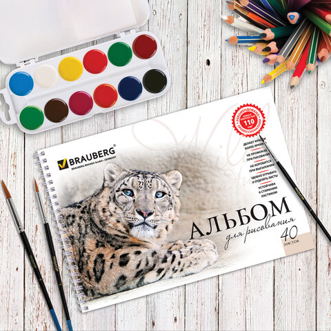 Альбом для рисования, А4, 40 листов, гребень, обложка картон, BRAUBERG, 205х290 мм, "Благородные кошки" (2 вида), 102831