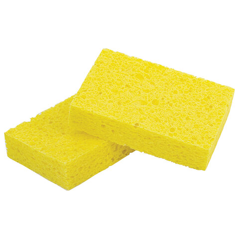 Губки для посуды 95х65х20 мм, ЦЕЛЛЮЛОЗНЫЕ, КОМПЛЕКТ 2 штуки, желтые, LAIMA, 700255