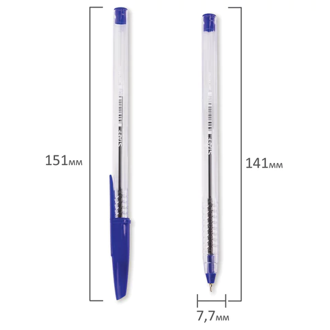 Ручка шариковая масляная STAFF "EVERYDAY" OBP-226, СИНЯЯ, корпус прозрачный, игольчатый узел 0,7 мм, линия письма 0,35 мм, 141705