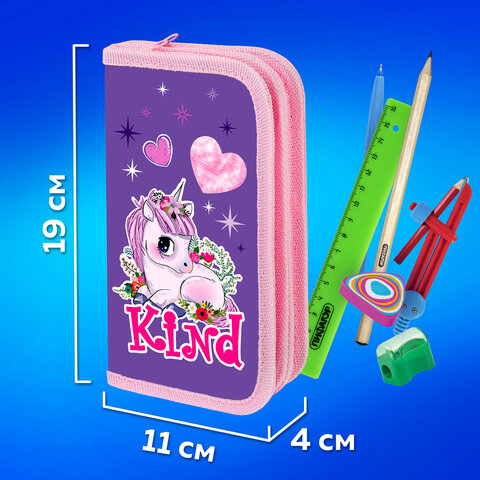Пенал ПИФАГОР, 2 отделения, ламинированный картон, 19х11 см, "Happy Unicorn", 271533