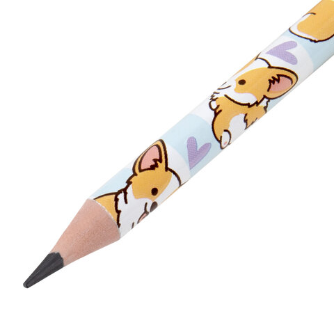 Карандаш чернографитный с принтом ЮНЛАНДИЯ КОРГИ, 1 шт., HB, с ластиком, корпус ассорти, 182009