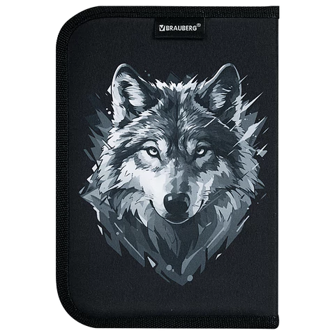 Пенал BRAUBERG, 1 отделение, полиэстер, 21х14 см, "Gray wolf", 273520