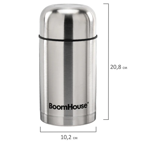 Термос 0,8 л для еды/напитков с широким горлом, BOOMHOUSE (БУМХАУС) WIDE, нержавеющая сталь SUS304, серебристый, 700319