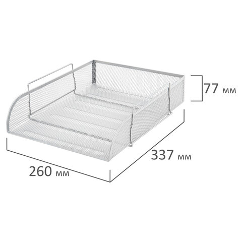 Лоток горизонтальный металлический для бумаг BRAUBERG "Germanium", А4 (260х337х77 мм), серебристый, 231955