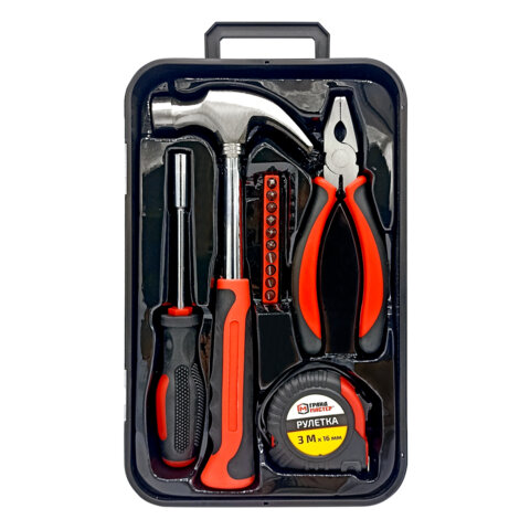 Набор инструментов столярно-слесарный, 14 предметов, пластиковый бокс, ГРАНДМАСТЕР, 671324