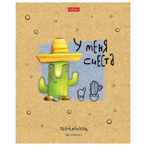 Тетрадь А5 48 л. HATBER скоба, клетка, матовая ламинация, "Мой друг Кактус" (микс в спайке), 074454, 48Т5лВ1
