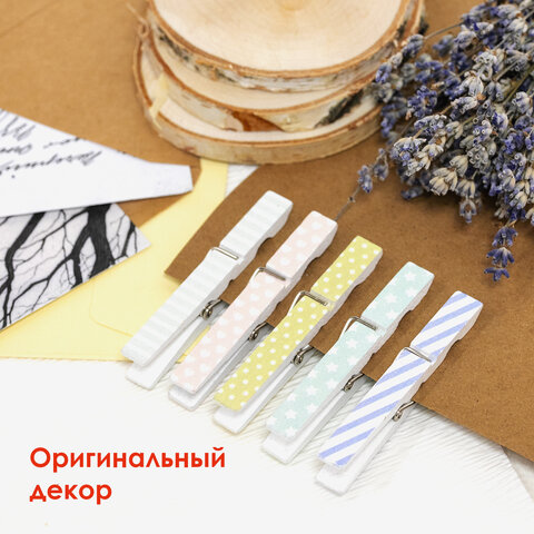 Прищепки декоративные "Пастельные тона", 5 штук, 7,2 см, ассорти, ОСТРОВ СОКРОВИЩ, 662677