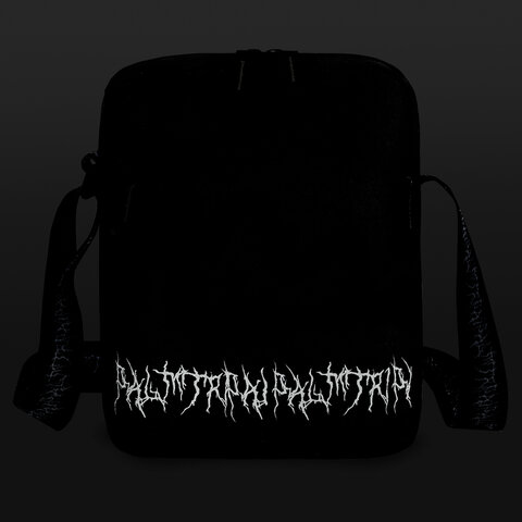 Сумка на плечо BRAUBERG COMPACT с карманом, черная с принтом, 23х17х5 см, 271686