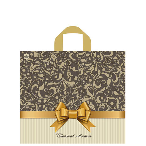 Пакет с петлевой ручкой ПВД, 34х40 см, "Бежевый узор", 70 мкм, н00128915