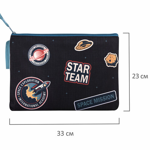 Папка для тетрадей BRAUBERG А4, 1 отделение, полиэстер, на молнии, с ручкой, "Space Mission", 271476