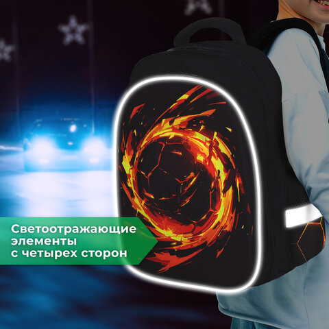 Ранец BRAUBERG KIDS STANDARD, 2 отделения, Fire split, 3D-панель, 36х28х14 см, 273147