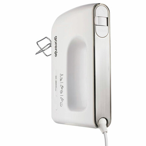 Миксер GORENJE M460CDC, 400 Вт, 5 скоростей, 2 венчика, 2 крюка для теста, белый, 7356