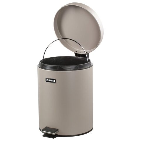 Ведро мусорное с педалью 5 литров "Classic", СЕРОЕ МАТОВОЕ, металлическое, со съемным внутренним ведром, LAIMA, 602489, 602849