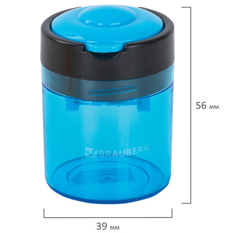 Точилка BRAUBERG "Office Round", 2 отверстия для чернографитных карандашей (в том числе утолщенных), с контейнером, ассорти, 228446