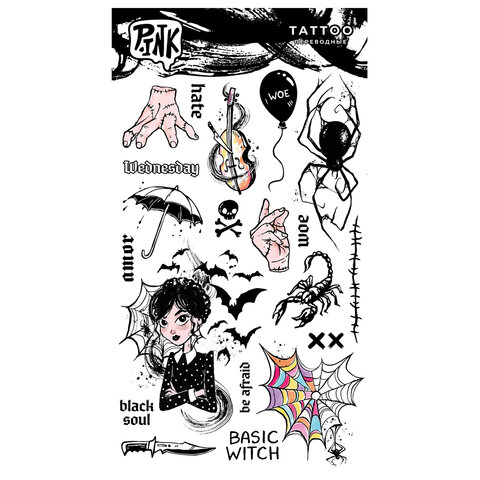 Наклейки-тату переводные АССОРТИ, ЦВЕТНЫЕ, 11х20 см, PY