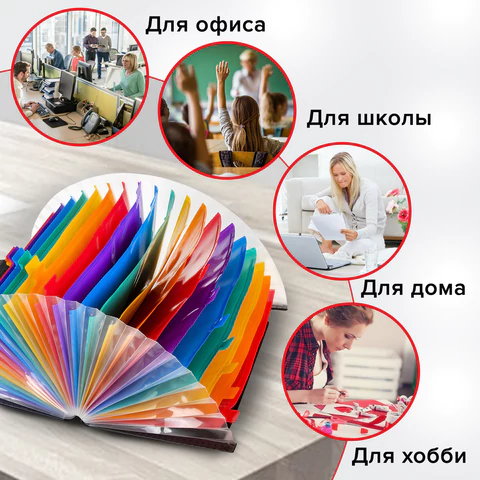 Папка-органайзер для бумаг и документов на резинке, 25 отделений, BRAUBERG DOCS, А4, черная, 271151