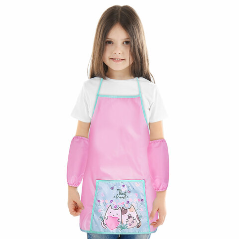 Накидка фартук с нарукавниками для труда ПИФАГОР, 1 карман, 46х54 см, "Cat friends", 272458