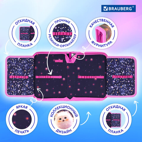Пенал BRAUBERG, 1 отделение, 2 откидные планки, полиэстер, 21х14 см, "Tiny beauty", 273527