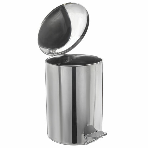 Ведро мусорное с педалью 20 литров, УСИЛЕННОЕ, кольцо под мешок, хром, нержавеющая сталь, ТИТАН