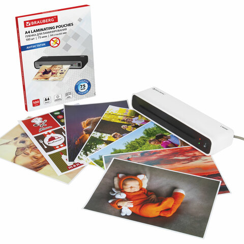 Ламинатор BRAUBERG L460W БЕЛЫЙ, формат A4, толщина пленки 75-125 мкм, скорость 30 см/мин., 532269