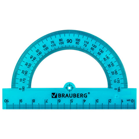 Транспортир пластиковый 10 см, 180 градусов, BRAUBERG, прозрачный, неоновый, ассорти, 210847