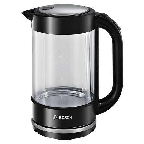 Чайник BOSCH TWK70B03, 1,7 л, 2400 Вт, закрытый нагревательный элемент, стекло, черный