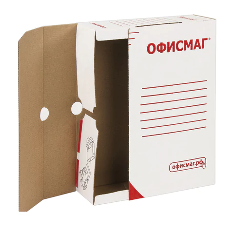 Короб архивный с клапаном А4 (260х325 мм), 75 мм, до 700 листов, плотный, микрогофрокартон, БЕЛЫЙ, ОФИСМАГ, 123017