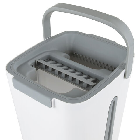 Швабра с отжимом и ведром 11л/9л, двухкамерное, ProClean, насадка из микрофибры карманы с 2-х сторон, белый, LAIMA, 607979