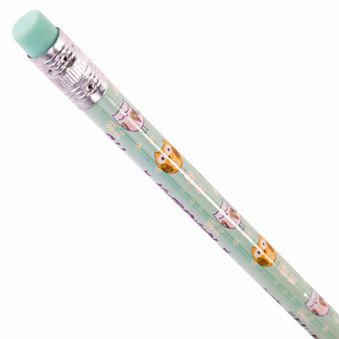 Карандаш чернографитный ЮНЛАНДИЯ "СОВУШКА", 1 шт., HB, с ластиком, корпус ассорти, 181772