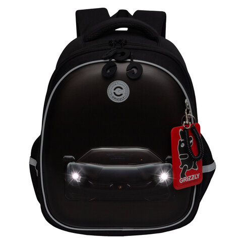 Ранец GRIZZLY анатомическая спинка, c бейджем, для мальчиков, "BLACK CAR", 36х28х20 см, RAz-587-7/1