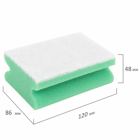 Губка для посуды 12х8,6х4,8 см, 1 шт., MEGA, поролон с абразивным слоем, профильная, кафель/уборка/посуда, LAIMA К1013, 601556