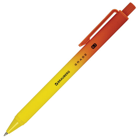 Ручка шариковая автоматическая BRAUBERG "Grade", корпус soft-touch, СИНЯЯ, пишущий узел 0,7 мм, линия письма 0,35 мм, 144205