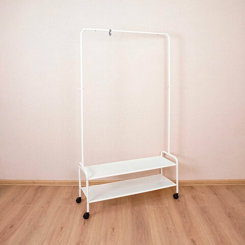 Вешалка для плечиков "Валенсия-32М", 1620х915х300 мм, 2 полки, передвижная, металл, белая, ВГВ32М Б