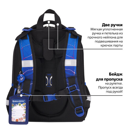 Ранец BRAUBERG PREMIUM, 2 отделения, с брелоком, "Score goal", 3D-панель, 38х29х16 см, 273102