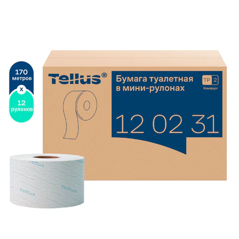 Бумага туалетная 170 метров, Tellus/TORK (Система T2) ADVANCED, КОМПЛЕКТ 12 рулонов, 2-слойная, белая, 120231