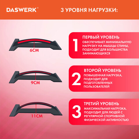 Массажер для спины/мостик для растяжки PREMIUM, 3 уровня нагрузки, красная вставка, DASWERK (ДАСВЕРК), 680034