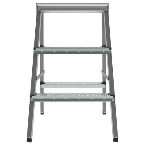 Стремянка стальная двухсторонняя 2х3 ступени, высота площадки 0,66м, алюминиевая площадка 35х16см, до 150кг, вес 4,2кг НОВАЯ ВЫСОТА, 1160203