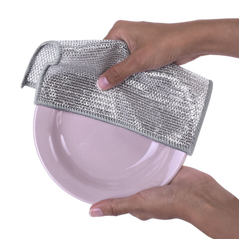 Тряпки-салфетки металлизированный эффект скрабер, 20х20 см, КОМПЛЕКТ 3 штуки, ДВУХСЛОЙНЫЕ, посуда, уборка, LAIMA 700063