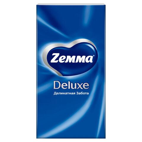 Платочки бумажные носовые ZEMMA/ZEWA Deluxe 3-слойные, СПАЙКА 10 пачек по 10 шт., 21х21 см, 511741