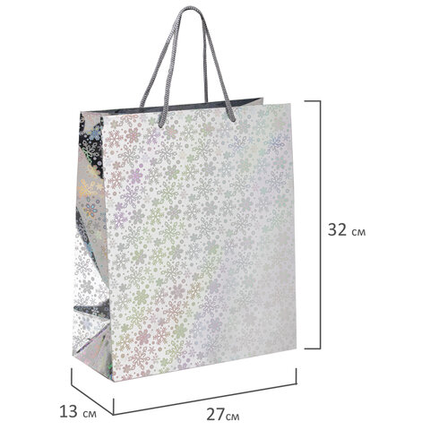 Пакет подарочный новогодний (1 шт.) 26x13x32 см (L), ГОЛОГРАФИЯ ассорти 3 цвета, ЗОЛОТАЯ СКАЗКА, 609612